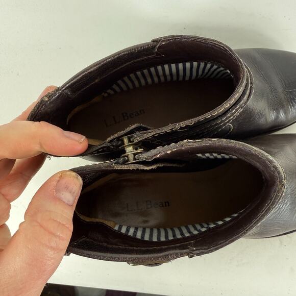 L.L. Bean Boots Womens 6.5 Brown Leather Buckle Side Zip Round Toe Ankle Booties - Picture 9 of 10